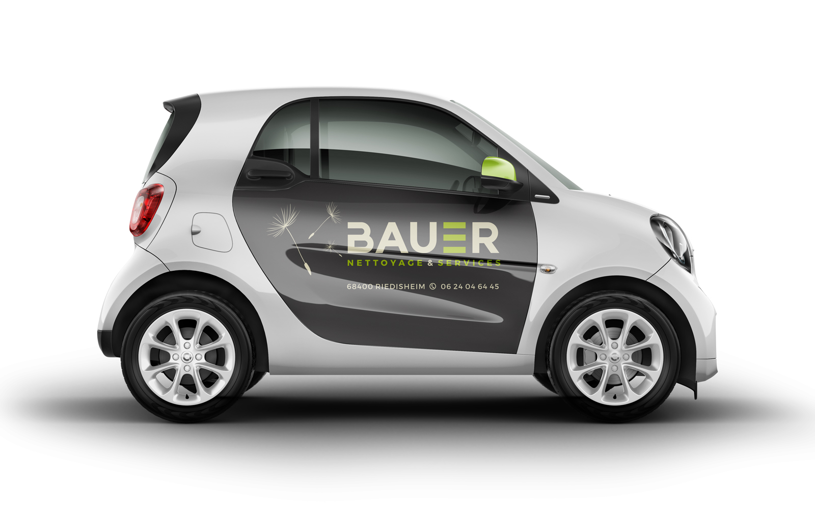 Marquage publicitaire BAUER NETTOYAGE sur véhicule SMART